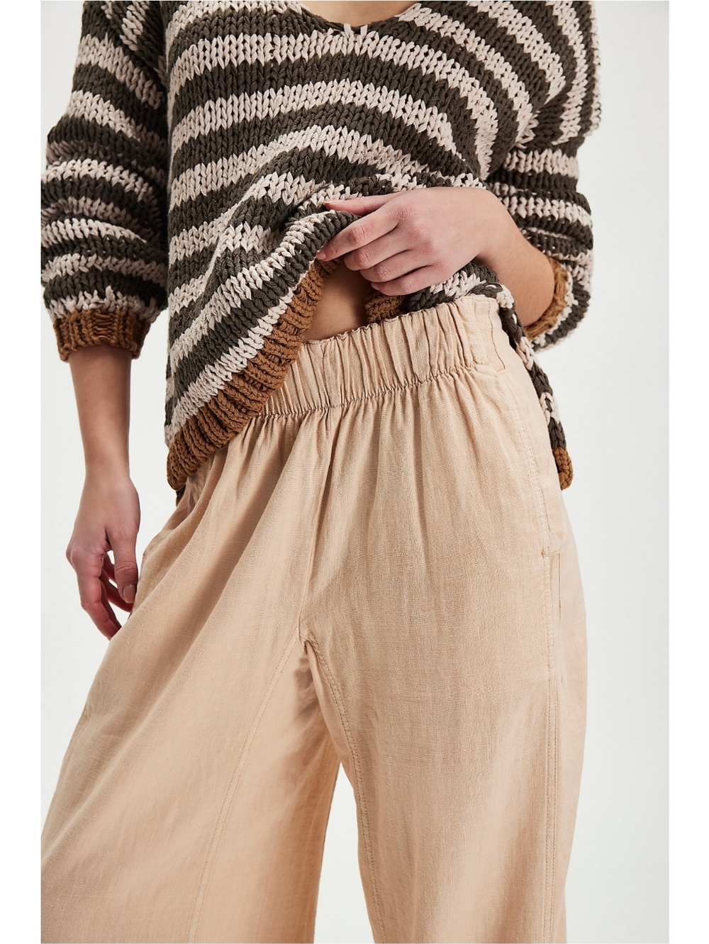 Free People Day's End Linen Pull-On Pants Sand Dollar - Picture 4 of 10